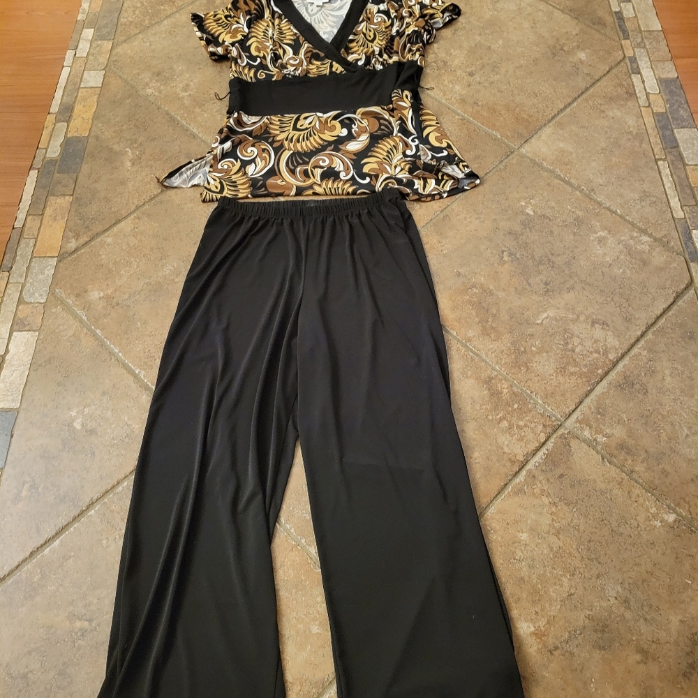 70s style wrap shirt and wide leg pants Size 16w